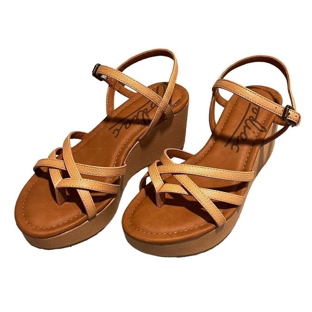 Zodiac Wedge Sandal Womens 9M Brown Faux Leather Strappy Slip Resistant NEW
